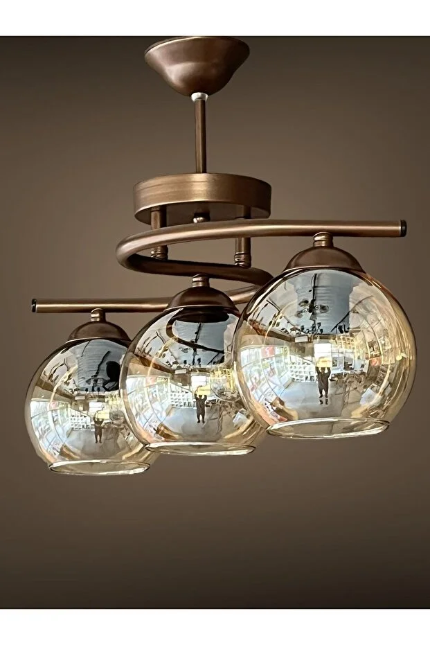 LODOS3 LÜ  KAHVERENGİ  KASA BAL CAMLI  SALON MUTFAK ODA 3 LÜ AVİZE